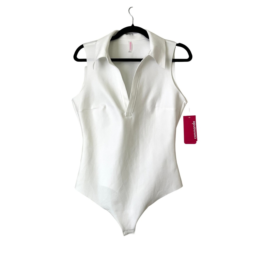 NWT Commando Neo Sleeveless V-Neck Polo Bodysuit White Large